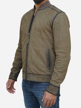 Load image into Gallery viewer, Men&#39;s Suede Olive Green Leather Bomber Jacket
